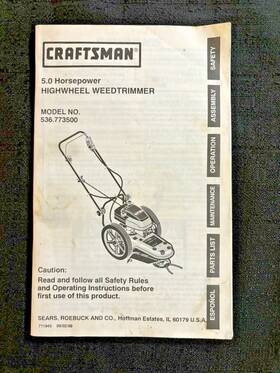 536.773500 Craftsman Sears Highwheel Weed Trimmer Owner Manual For