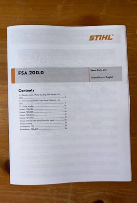 Fsa200.0 Stihl Fsa200 Fsa 200.0 Battery Trimmer Parts Illustrated Diagram List Manual