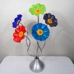Hand Blown Studio Glass Flower Sculpture 5 Bloom Metal Base Modern Art 23". Fixed Price $289.95.