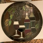 Stained Wine Bottles And Glasses Art, 23 Diameter Round, Lover. Fixed Price $109.00.