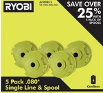Ryobi .080" Single Line And Spool Pk 1005820903 Fits Auto Feed String Trimmers. Fixed Price $19.99.