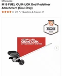 Milwaukee M18 Fuel Quik-lok Bed Redefiner Attachment. Fixed Price $240.00.